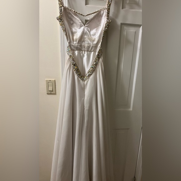 Gorgeous White Jovani Prom Dress w/ Intricate Beading, Sequins, & Rhinestones - Picture 8 of 12